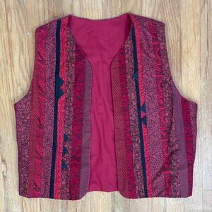 Vintage Vest Women's Reversible Hand Tailored Cotton Red Patchwork Size Medium